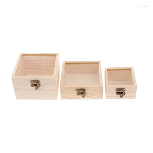 Jewelry Pouches S/M/L Wooden Storage Box Plain Wood With Lid Multifunction Square Hinged Craft Gift Boxes For Home Supply Decoration