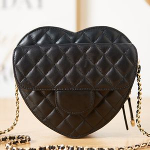 10a+designerska wysokiej jakości zagraniczna torba z łańcuchem diamentowym w kształcie serca Sheepskina Love One Ship Messenger Bag Black 18cm Fashion All-Match Style AS3191