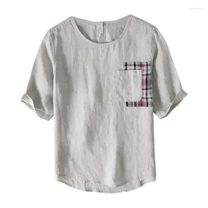 Męskie koszule 2024 Casual Chinoiserie Linen Plaid Flaid Fashion Simple T-Shirt Młodzież