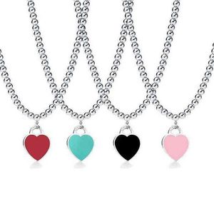 Design 925 Sterling Silver Pärlor Halsband för kvinnliga smycken med rosa blå röd svart färg emaljhjärta halsband hel312e