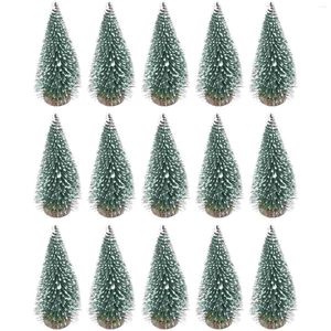 Juldekorationer 15st Pine Tree Diy Xmas Bottle Brush Miniature 10cm Sisal Snow Artificial With Wood Base Landscape Ornament