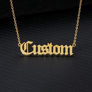 Personalized Old English Custom Name Necklaces For Women Men Gold Silver Color Stainless Steel Chain Pendant Necklace Jewelry245z