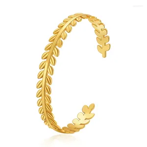 Bangle ALLME Texturizado 18K Real Banhado A Ouro Latão Folhas Metálicas Pulseiras Para Mulheres Aberto Jóias Ajustáveis