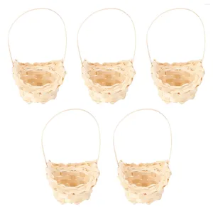 食器セット5 PCS Bamboo Flower Basket Vintageギフトバスケットラッピング実用的な雑多なパッケージングストレージハンドウーブンラウンドデリケート