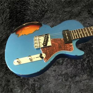 Venda quente de guitarra elétrica azul angustiada de boa qualidade, com corpo de madeira de flor de pêssego, rock moderno, som excelente, - Instrumentos musicais