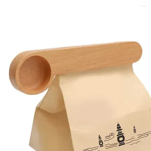 Ferramentas de medição Colher de madeira Dupla utilização para alimentos fritos Clipe de vedação Colher Bolsa reutilizável Varas para preservação