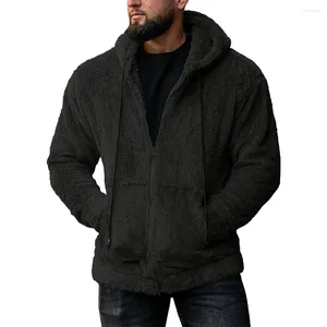 Herrjackor herrar outwear kappa fast färg vinter höst daglig fleece päls fluffig huvtröja jacka bekväm