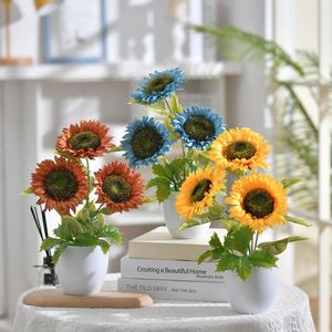 Dekorativa blommor konstgjorda solrosdekor falska solrosor i krukstycken