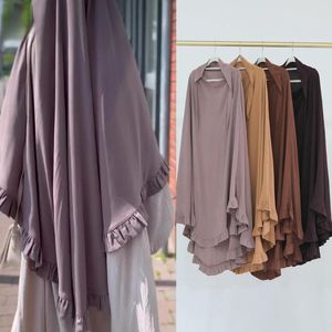 Roupas étnicas Ruffles Khimar Longo Hijab Jazz Crepe Hijabs para Mulher Muçulmano Lenço Niqab Turquia Ramadan Eid Cobertura Completa Headwrap Oração