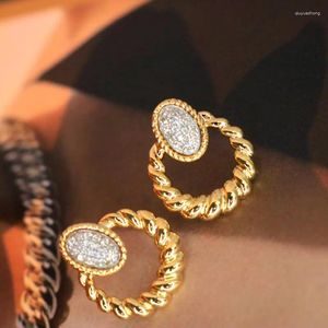 Dangle Earrings Unice Diamond Real 18KソリッドイエローゴールドAu750 Twist Rop Hollow Round Drop Earring Women Fine Jewelry Ins