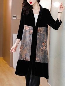Women's Trench Coats 2024 Korean Vintage Luxury Chic Top Jackets Autumn Winter Black Velvet Thick Warm Women Elegant Bodcyon Casaul