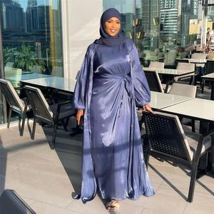 Abbigliamento etnico Ramadan Eid Caftano Musulmano Abito lungo Donna Seta Kimono aperto Cardigan Abito Abaya Set Dubai Caftano Turchia Islamico 2024