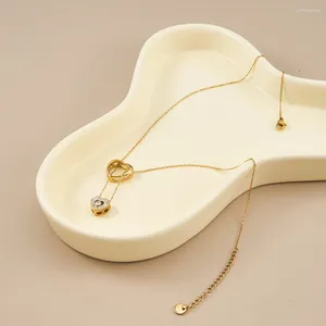 Hänghalsband liliflor 18k guldpläterad rostfritt stål smycken färgkedja dubbel lager hjärtat zirkon för kvinnor halsband p233408