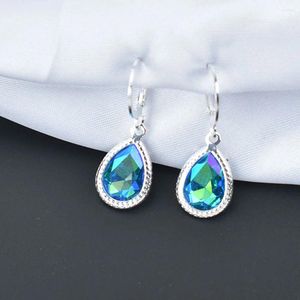 Dangle Earrings Blue Green Colorful Crystal Drop For Women Silver Color Geometric Jewelry Wedding Gift Pendientes Mujer