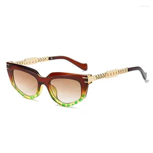 Sunglasses INS Cat Eye Polygon Women Brand Simple Metal Hollow Chain Sun Glasses Lady Retro Eyewear Men UV400