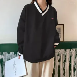Hoodies femininos harajuku mulheres streetwear outono inverno moda oversize pullovers finos coreano v pescoço solto manga longa casual estudante universitário