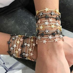 Star Bar Link Chain Armband Tennis Chain Paled Tiny Sparking Shiny CZ Stone Stars Armband For Women Simple Jewelry Party 210609323p
