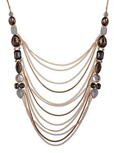 Pendant Necklaces Classy Golden Tone Cascade Layer Necklace Smoke Crystal Rhinestone Trend