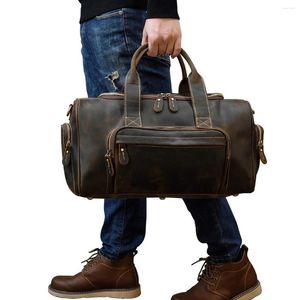 Duffel Bags Genuine Leather Men's Vintage Travel Handbags For Men Shoulder Messenger Real Cowhide Duffle Business Laptop Bag