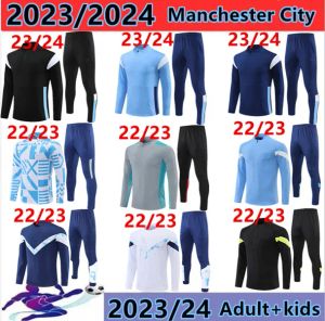 Haaland Soccer Jersey 23/24 Tracksuit de Bruyne Mans Cities Grealish Sterling Ferran Mahrez Foden 2023-2024 Training Suit Uniforms 남자 아이 키트 세트