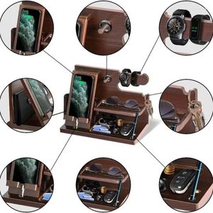 Jewelry Pouches Wood Docking Station Farmhouse Nightstand Organizer Phone Wallet Watch Stand Key Holder Bedside Birthday Gift