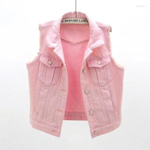 Women's Vests Summer Korean Loose Short Denim Vest Women Waistcoat Pink Sleeveless Jacket Coat Slim Casual Student Jeans Female 5XL