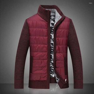 Giacche da uomo Inverno Uomo Maglione Cappotto Colletto alla coreana Chiusura con cerniera Giacca lavorata a maglia Tessuto Patchwork Solido Fodera in pile Capispalla per maglieria