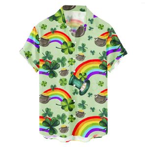 Men's Casual Shirts Mens Irish Festivals Short Sleeve Stylish Clover Full Print Lapel Button Blouse St. Day Festival Streetwear Hawaiian