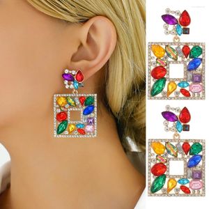Dangle Earrings Multicolor Crystal Square Glamorous Decor Drop For Women Boho Trend Luxury Design Unusual Edding Party Jewelry