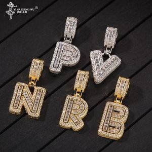 Bling CZ Custom Small Bubble A-Z Начальная буква с веревочной цепочкой Медный первый кулон Золото-серебро Цвет Ожерелья с подвеской-подвеской 339g