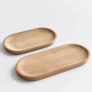 Solid Mini Oval Wood Tray 18CM Small Wooden Plates Children's Whole Woods Fruit Dessert Dinner Plates Tableware