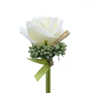 Flores decorativas 12cm flor artificial suprimentos de casamento rosa corsage noivo noiva broche masculino e feminino agulha longa