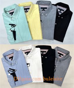 Camicie casual da uomo Camicia firmata Camicia da uomo ampia Camicia da lavoro a tinta unita a maniche lunghe con ricamo Camicetta stile americano a colori multipli di dimensioni normali T2