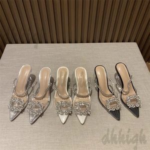 Baotou Halbe Hausschuhe Damen Sommer Outwear Fee Wind Kühle Hausschuhe Mode Wasser Diamant Schnalle Transparente Kristall High Heels Damen Dünne High Heels