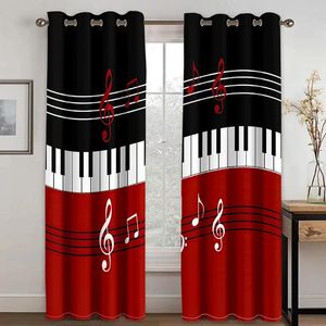 Curtain Black Red Notes 3D Piano Key Design Elegant 2 Pieces Thin For Window Drape Living Room Bedroom Decor