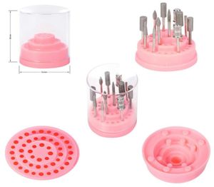 Hela nya 48 Holes Nail Drill Bit Holder Exhibition Stand Display med Acrylic Cover Pro Nail Art Container Storage Box Manic3800936