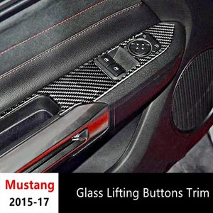 Tillbehör Kolfiber Dörr Armstödpanel Trim Interiörinredning 2st för Ford Mustang 20152017 Window Glass Lyftknappar Ramdekoration