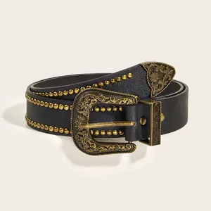 Belts Vintage Rivet Brown Y2K For Women Luxury Designer Brand Buckle Pin Waist Belt Female Pu Leather Hip Hop Fashion Waistband