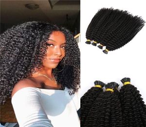 10a klass afro kinky curly i tips hår rått indiskt mänskligt hår före bundna förlängningar naturligt svart itip hår 100g 1gstrand6034028