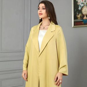 Roupas étnicas Árabe Outerwear Casaco Longo Muçulmano 2024 Outono / Inter Amarelo Polo Collar Manga Moda Feminina Outer Dubai