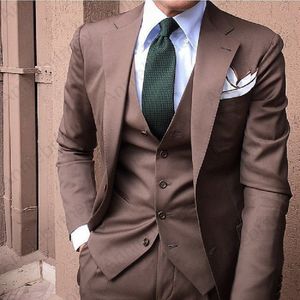 Personalizado feito padrinhos notch lapela noivo smoking chocolate ternos masculinos casamento/baile/jantar 3 peças blazer (jaqueta + calças + gravata borboleta + colete) z68