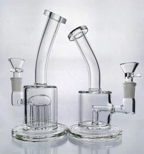 Glass Bong Cylinder Glass Water Bong Perc Bong 8 Arms Tree Percolator Bubbler 7'' Straight Tube Waterpipe Straight Tube Water Pipes BJ