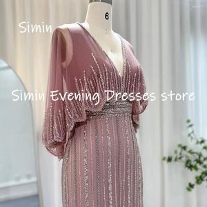 فساتين الحفلات Simin chiffon a-line v-neck fruchice الترتر الفاخرة الرسمية في الطرف الأمامي المسائي الأنيق للنساء 2024