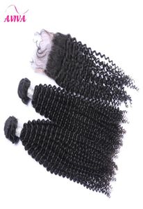 4pcllot Indian Kinky Curly Virgin Hair z zamknięciem surowe indyjskie dziewicze dziewicze Remy Remy Human Hair Weave Bundle z górnymi zamknięciami koronkami double5943417