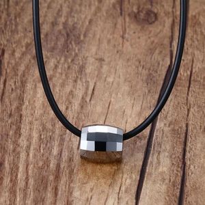 Necklaces Fashion Chokers Necklaces for Men Tungsten Carbide Pendant Black Rubber Leather Rope Black Colar Unisex Trendy Jewelry