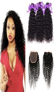 Brazilian Kinky Curly Human Hair 3 Bundles With 4x4 Lace Closure Cheap Brazilian Curly Virgin Human Hair Weave Extensions With Clo2117007