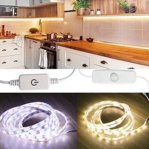 Interruptor de toque conjunto tira led dc 5v 2835 smd iluminação branca quente para a cama do banheiro sob a cama armário vaidade guarda-roupa decoração casa