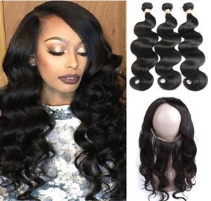 360 Lace Frontal With Bundles Brazilian Virgin Hair 3 Bundles With 360 Frontal and Baby Hair Closure Body Wave Human Hair Extensio3001418