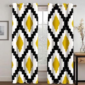 カーテンアブストラクト幾何学的黄色の贅沢モダン2ピースリビングルームベッドルームドレープの装飾用の細い窓カーテン