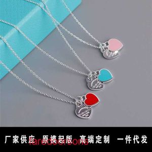 TifannisSM Necklace Classic Popular Temperamen 925 Sterling Silver T Family Love Necklace Womens Pink Blue Emamel Colored Collar